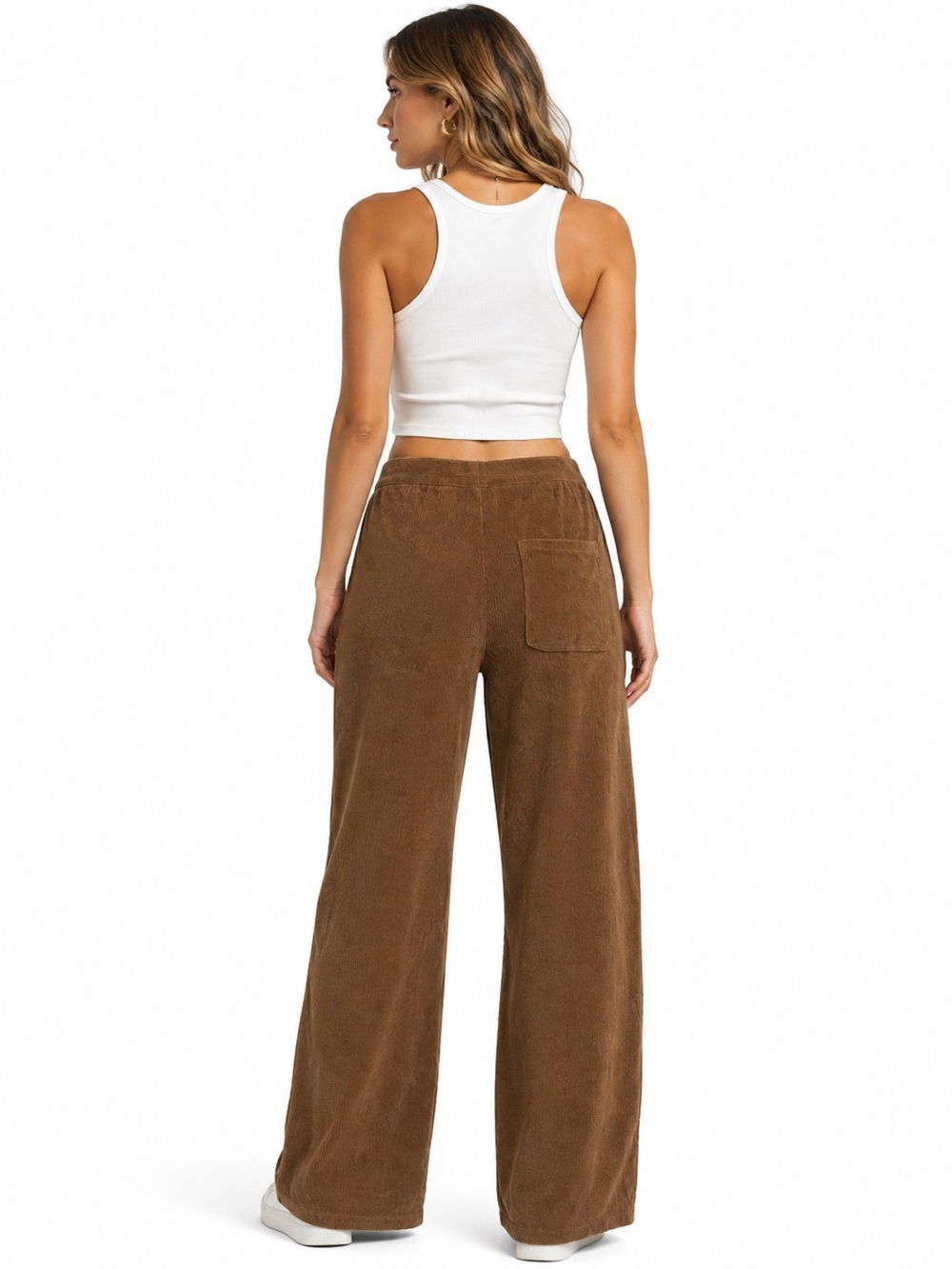 HALARA Brown Wide-Leg Corduroy Pants with Gold Buttons - Picture 3 of 6